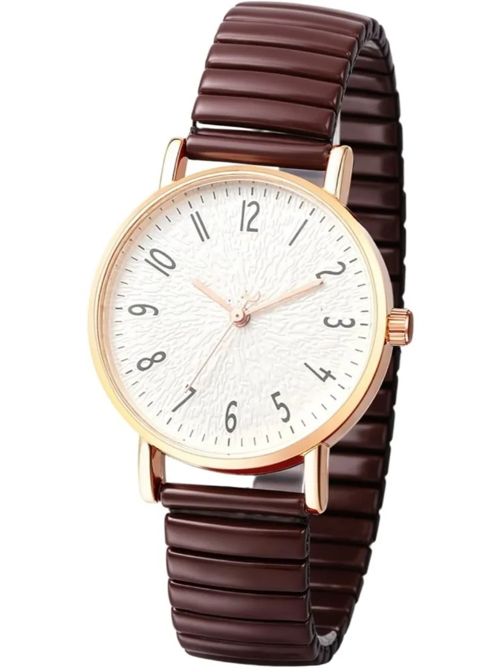 Women's Brown Analog Quartz Elastic Strap Arabic Numerals Waterproof Wrist Watch